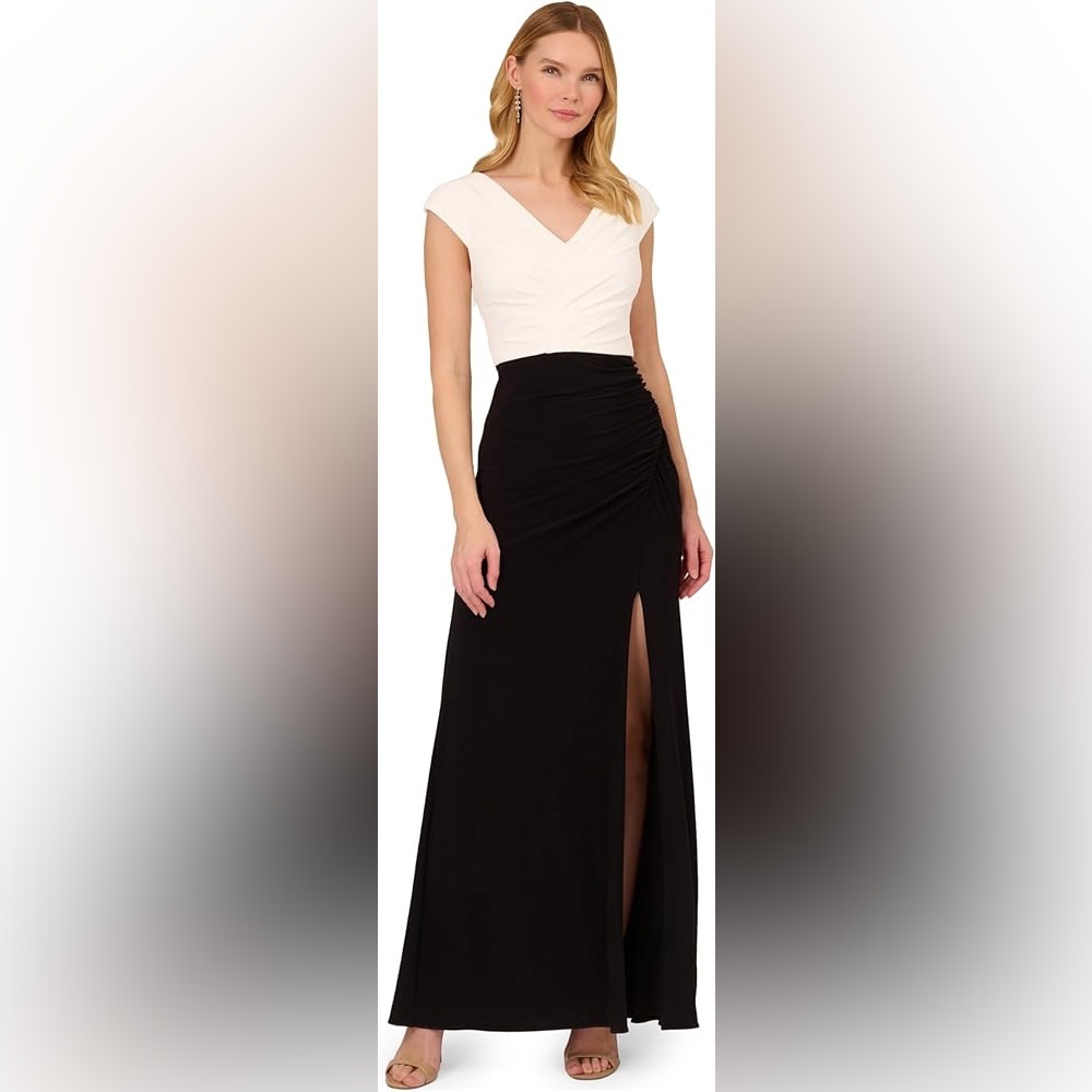 Adrianna Papell Black White Colorblock Jersey Gown Size 20 NWT Formal Dress GALA